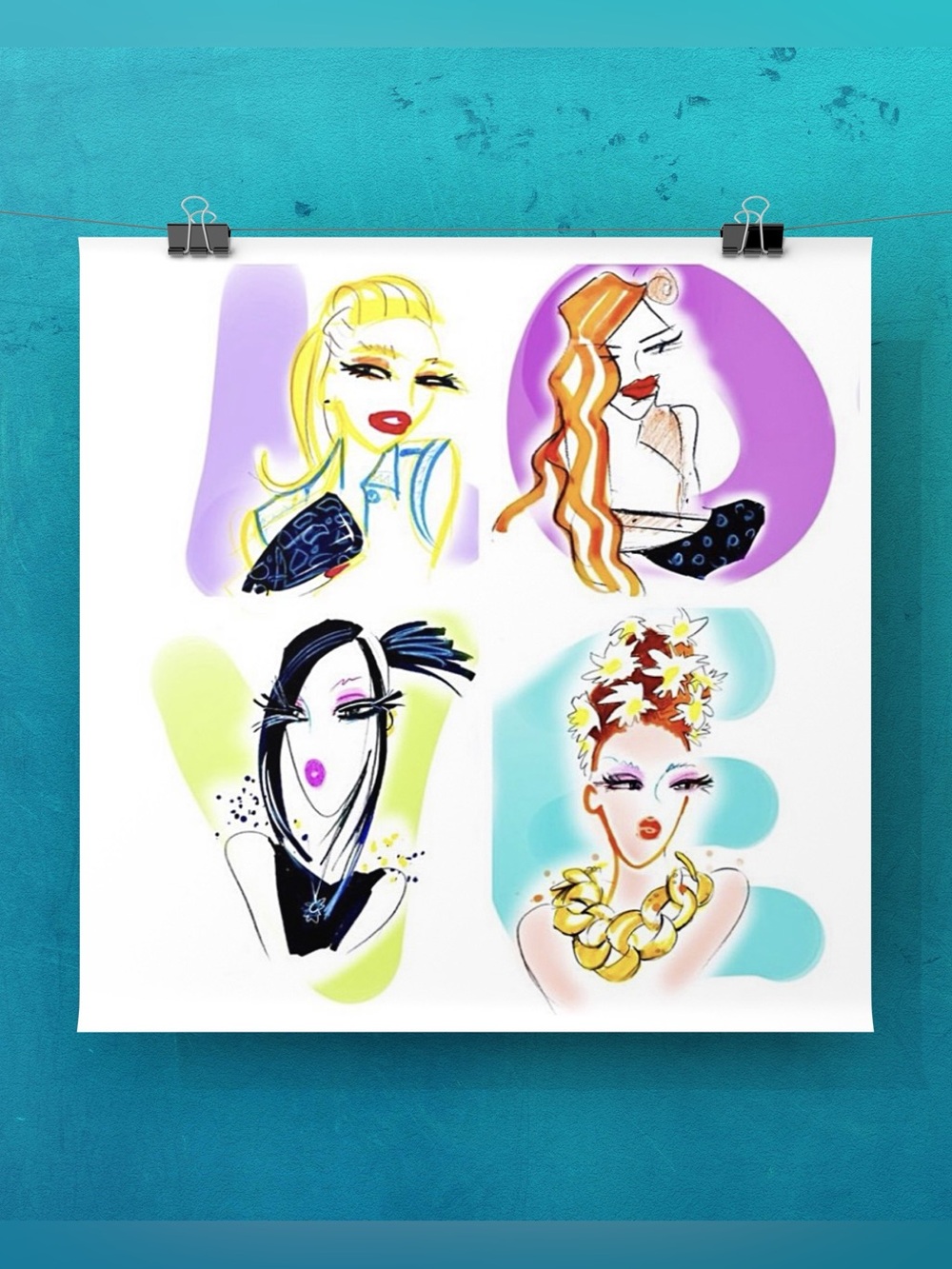 Colorful LOVE Art Print! ✨ Glamorous Illustrated Fashion Gurls